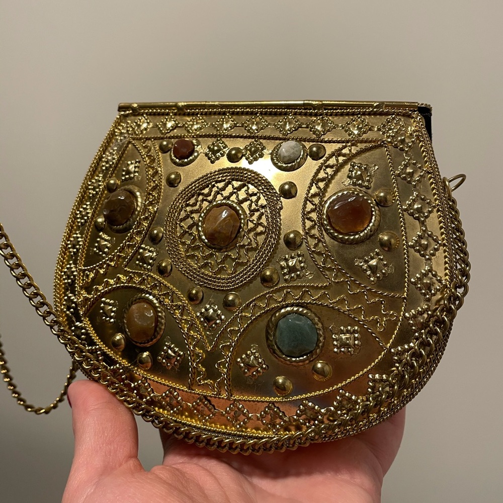 Indian/Arabic gold toned crossbody metal small bag